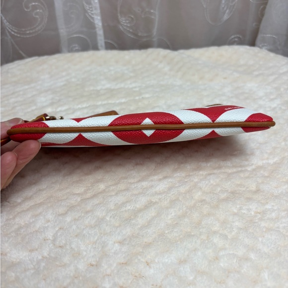 Dooney & Bourke 1975 Large Slim Wristlet, Chevron Print, Red and White - Picture 6 of 12